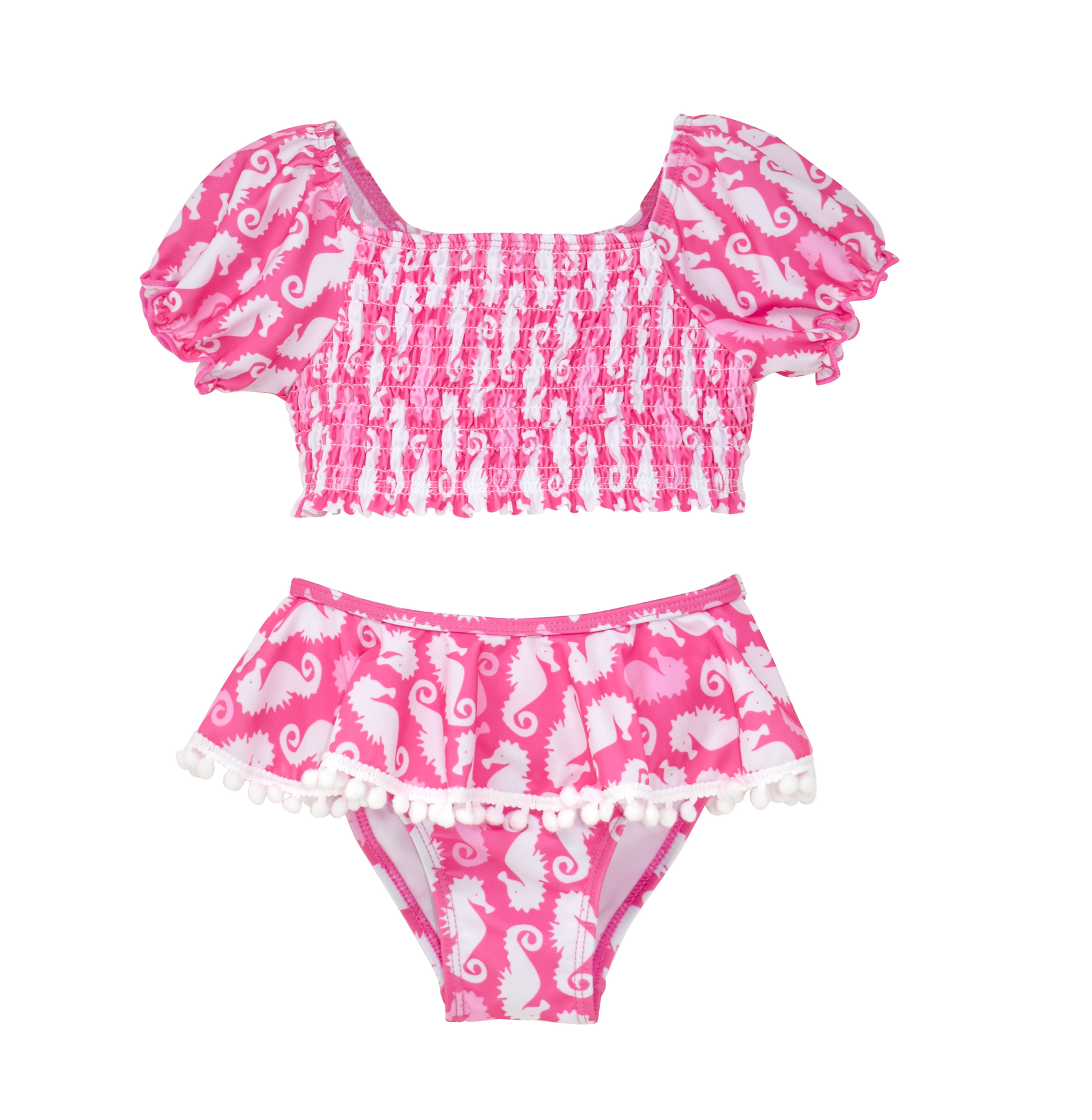 UPF 50 Gemma Two Piece Smocked Pom Pom Swimsuit F FlapHappy